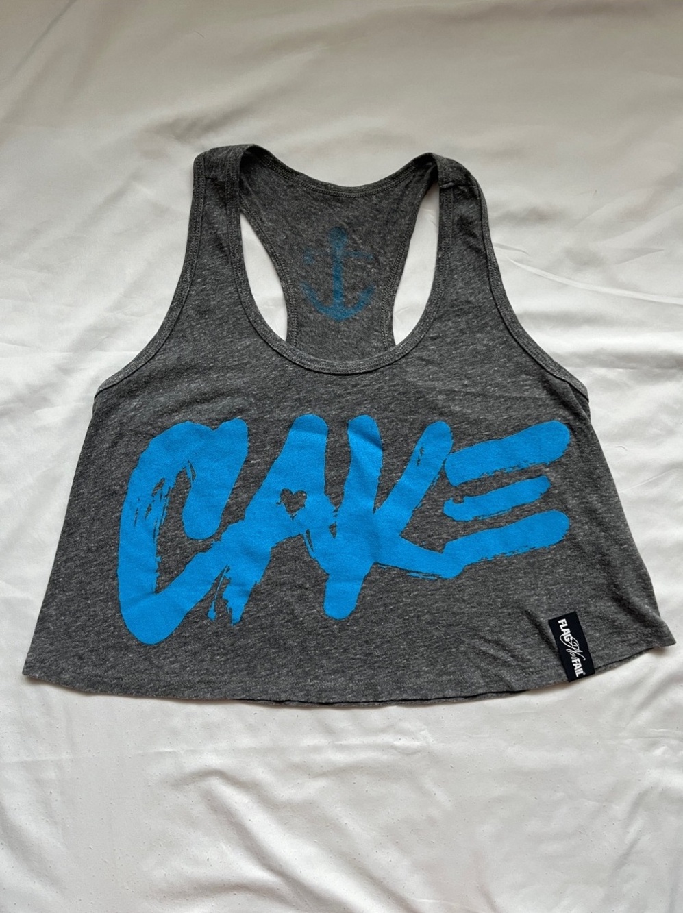 Women’s Flag Nor Fail Crop Tank Top in Gray & Blue